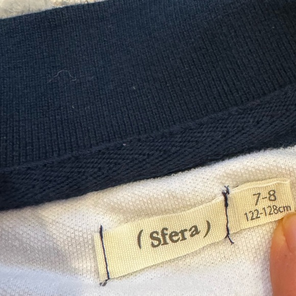 Sfera (Spain) boys cotton Polo Shirt size 7-8 Navy Blue and white stripes - Picture 3 of 4